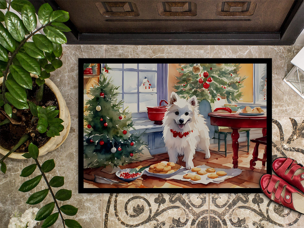 American Eskimo Christmas Cookies Doormat Indoor Outdoor 18H X 27W Front Door Mat Rugs for Entryway, Non Slip Washable