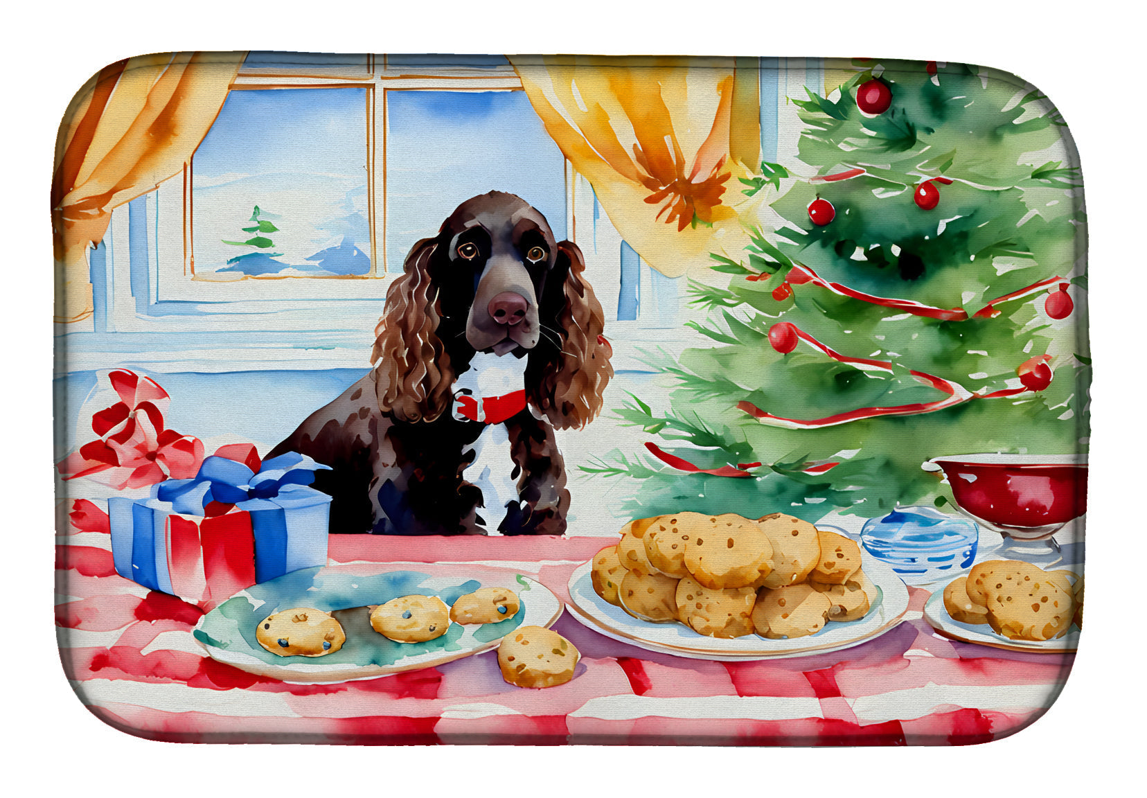 American Water Spaniel Christmas Cookies Dish Drying Mat Absorbent Dish Drying Mat Pad for Kitchen Counter Dish Drainer Mat for Countertop, 14 x 21", Multicolor