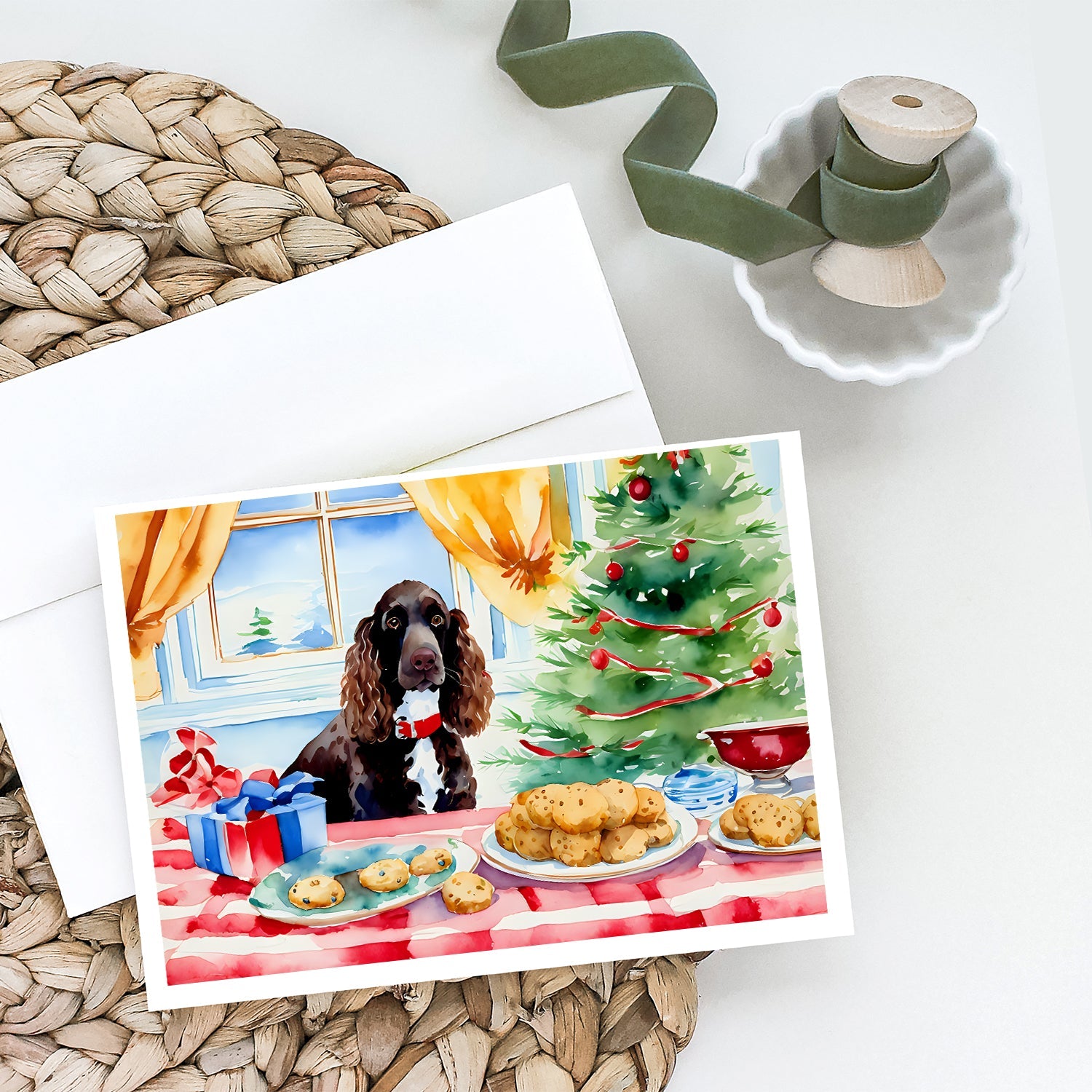 American Water Spaniel Christmas Cookies Greeting Cards Pack of 8 Blank Cards with Envelopes Whimsical A7 Size 5x7