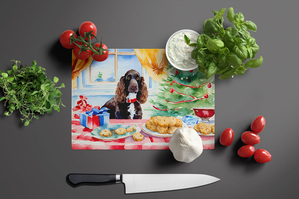 American Water Spaniel Christmas Cookies Cutting Board Tempered Glass Kitchen Cutting Surface, Heat Resistant Chopping, Non-Slip Feet, Food Prep & Serving