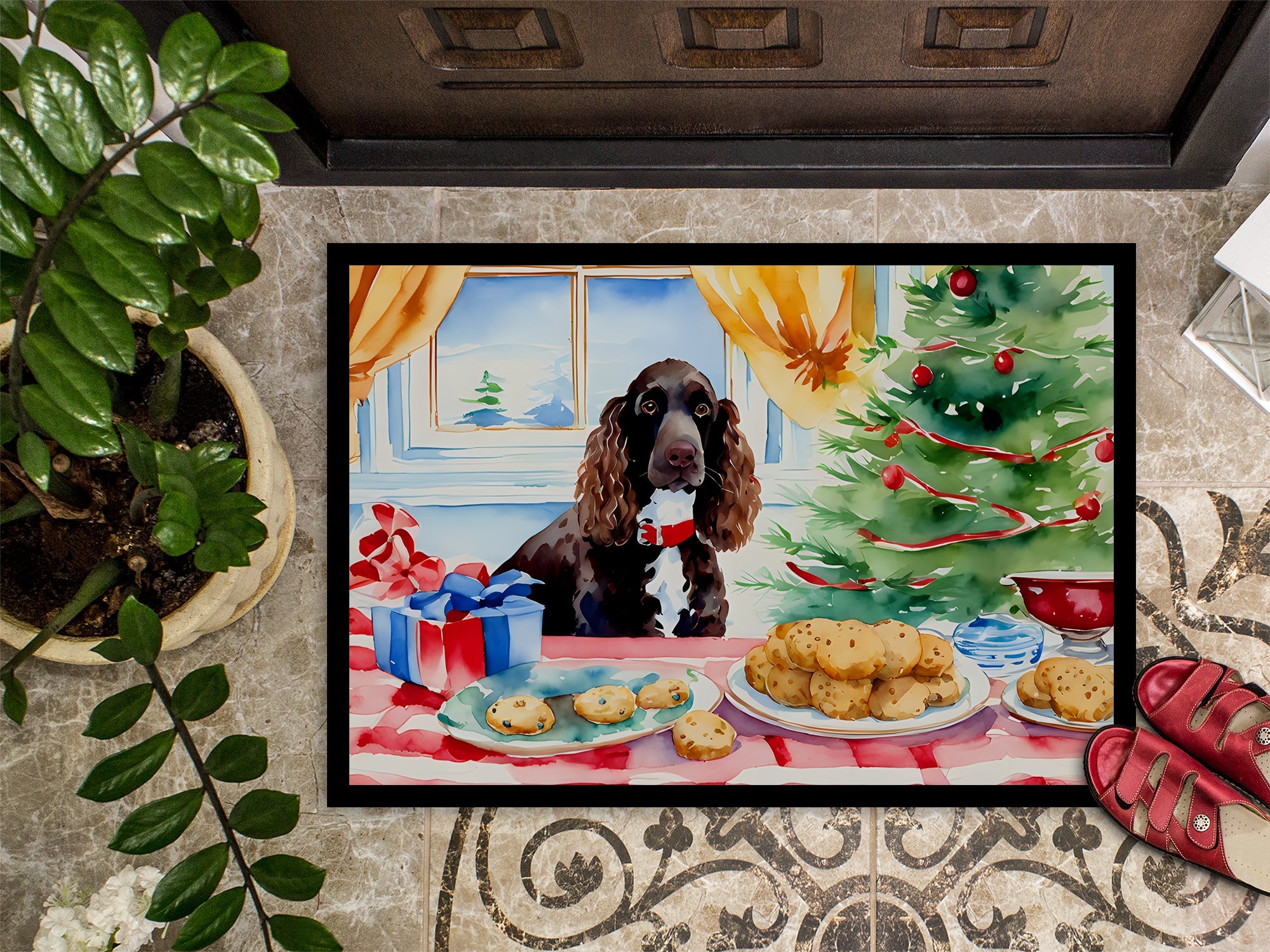 American Water Spaniel Christmas Cookies Doormat Indoor Outdoor 18H X 27W Front Door Mat Rugs for Entryway, Non Slip Washable