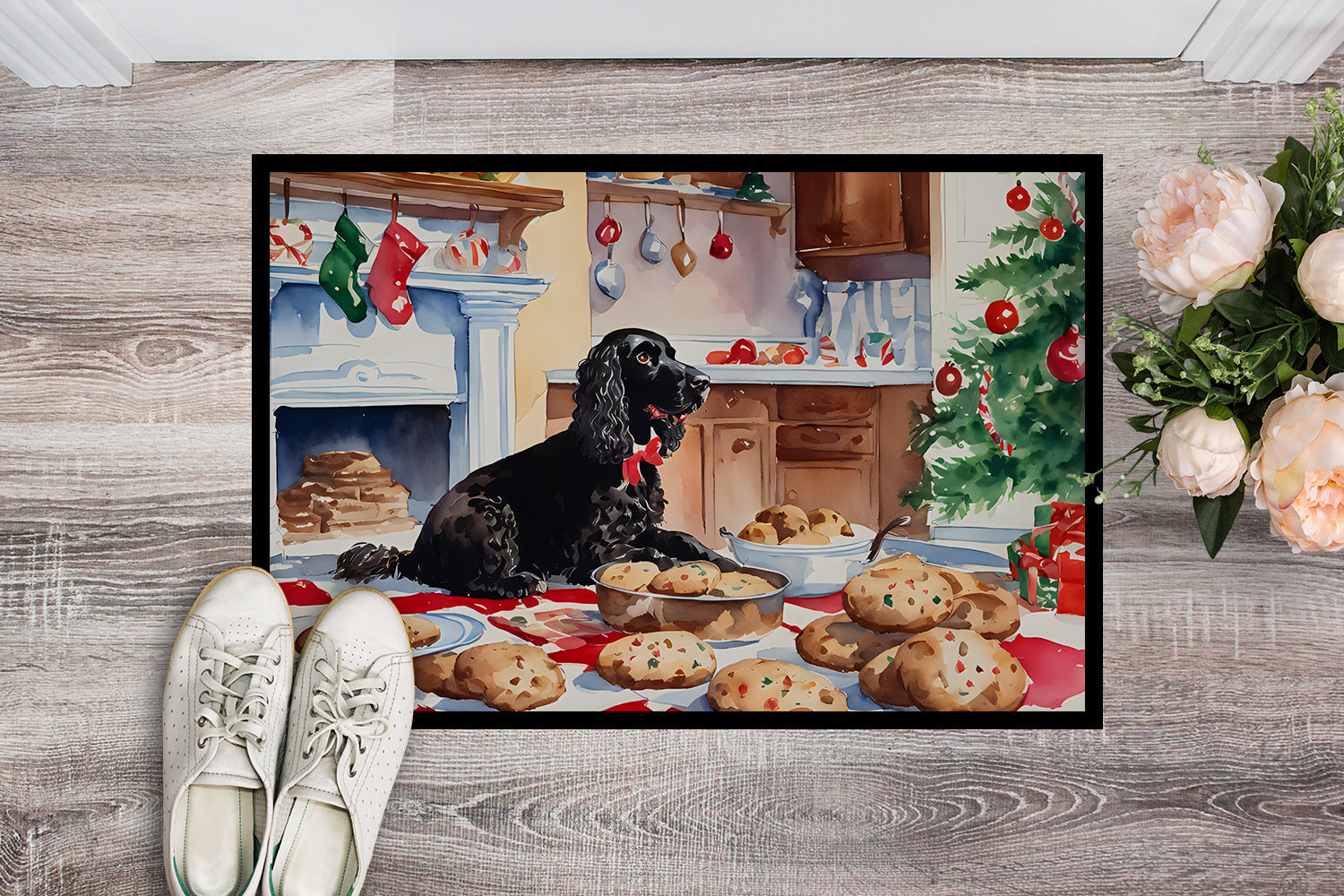American Water Spaniel Christmas Cookies Doormat Indoor Outdoor 24H X 36W Front Door Mat Rugs for Entryway, Non Slip Washable Low Pile,
