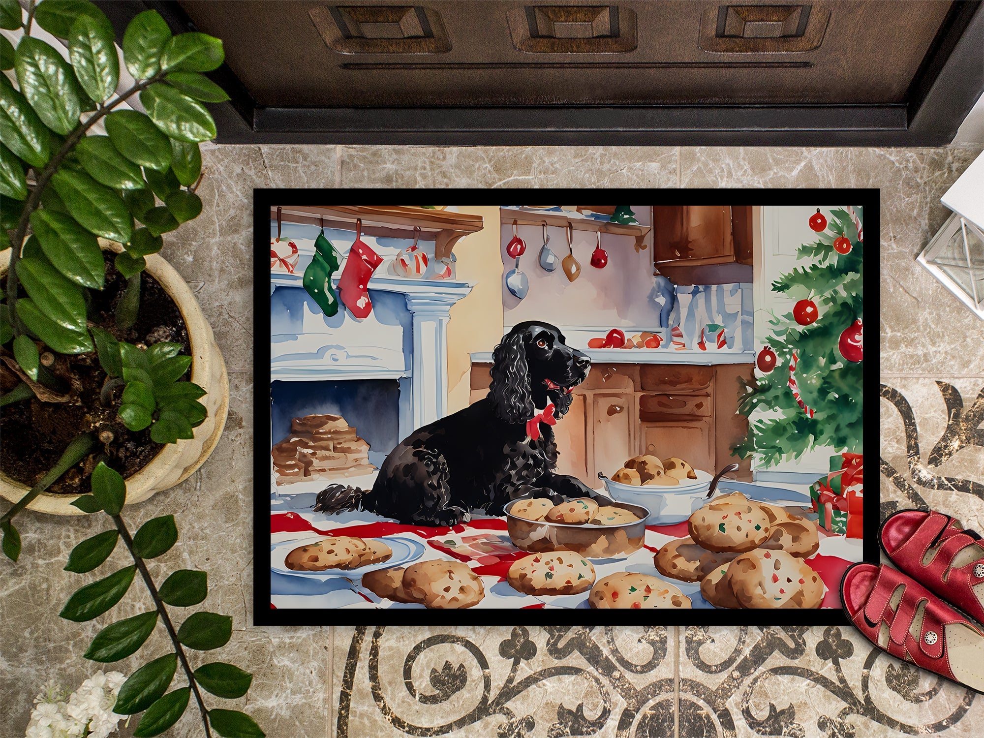 American Water Spaniel Christmas Cookies Doormat Indoor Outdoor 24H X 36W Front Door Mat Rugs for Entryway, Non Slip Washable Low Pile,