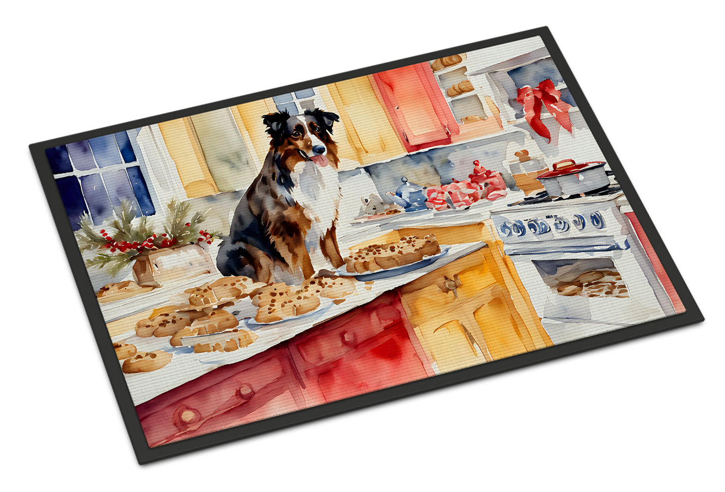 Australian Shepherd Christmas Cookies Doormat Indoor Outdoor 24H X 36W Front Door Mat Rugs for Entryway, Non Slip Washable Low Pile,