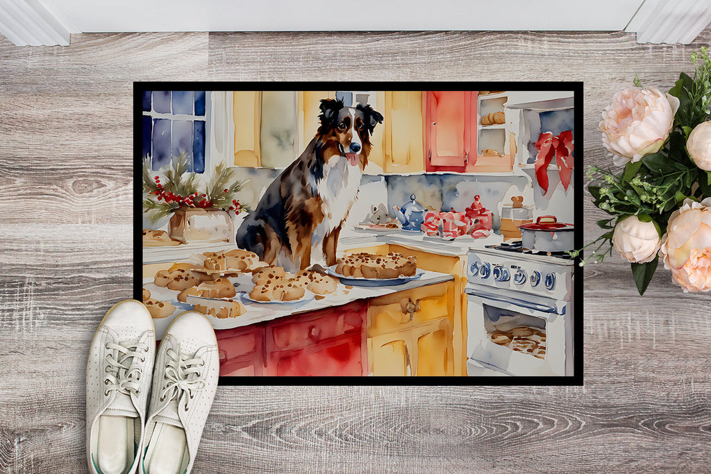 Australian Shepherd Christmas Cookies Doormat Indoor Outdoor 24H X 36W Front Door Mat Rugs for Entryway, Non Slip Washable Low Pile,