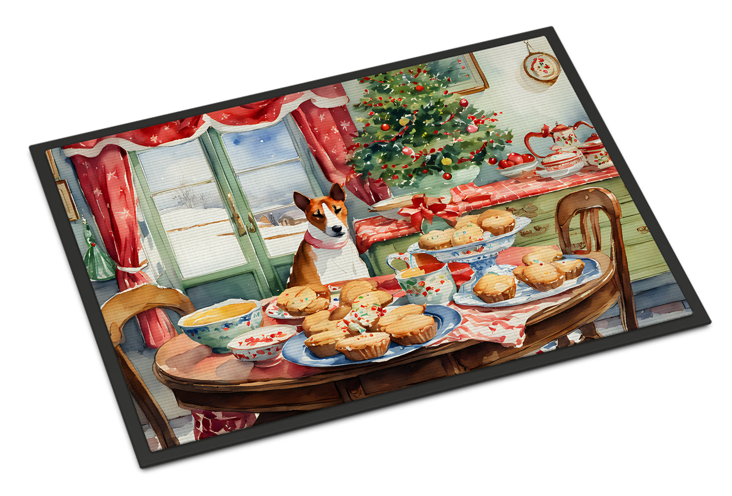 Basenji Christmas Cookies Doormat Indoor Outdoor 24H X 36W Front Door Mat Rugs for Entryway, Non Slip Washable Low Pile,