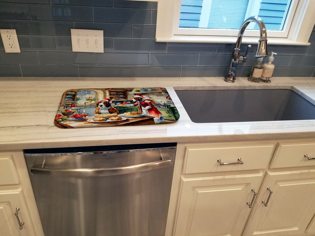Basset Hound Christmas Cookies Dish Drying Mat Absorbent Dish Drying Mat Pad for Kitchen Counter Dish Drainer Mat for Countertop, 14 x 21", Multicolor