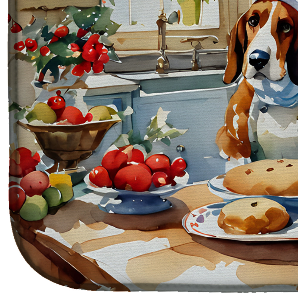 Basset Hound Christmas Cookies Dish Drying Mat Absorbent Dish Drying Mat Pad for Kitchen Counter Dish Drainer Mat for Countertop, 14 x 21", Multicolor