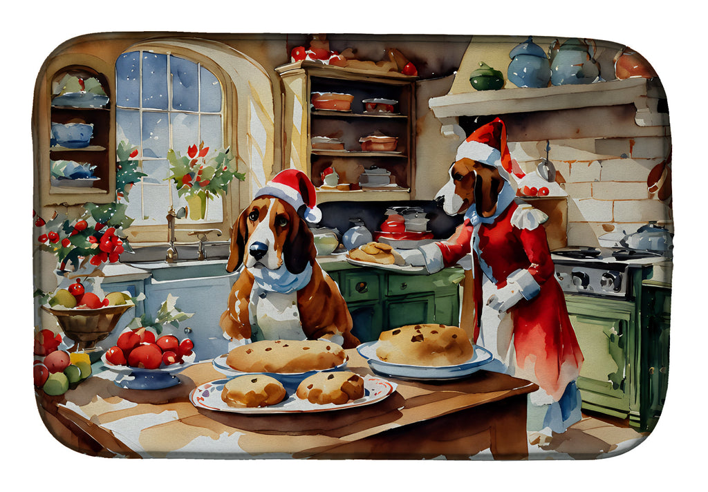 Basset Hound Christmas Cookies Dish Drying Mat Absorbent Dish Drying Mat Pad for Kitchen Counter Dish Drainer Mat for Countertop, 14 x 21", Multicolor