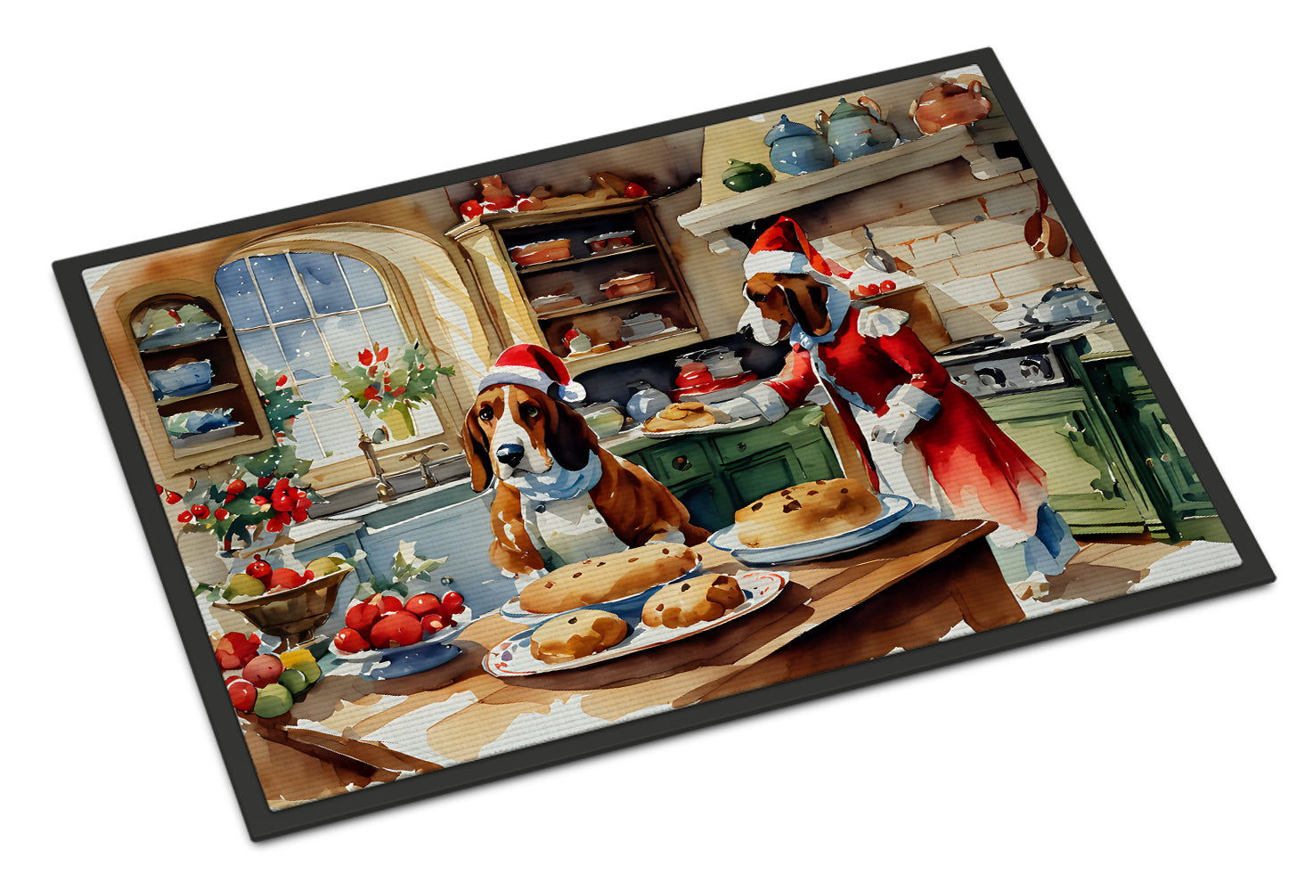 Basset Hound Christmas Cookies Doormat Indoor Outdoor 18H X 27W Front Door Mat Rugs for Entryway, Non Slip Washable