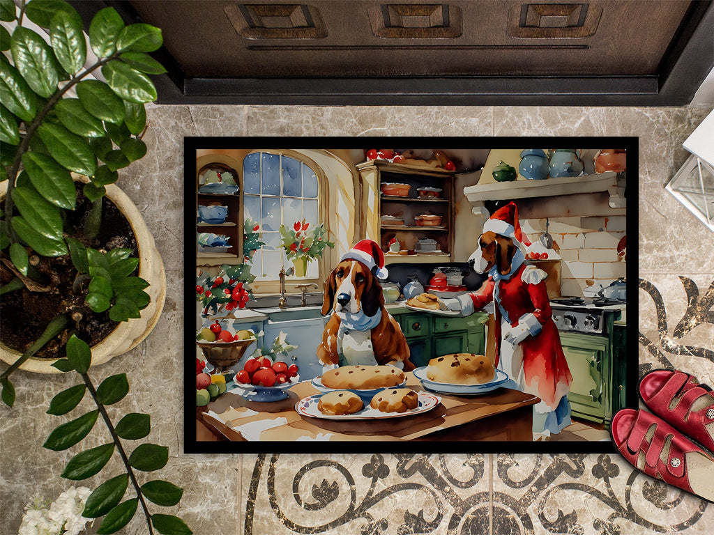 Basset Hound Christmas Cookies Doormat Indoor Outdoor 18H X 27W Front Door Mat Rugs for Entryway, Non Slip Washable
