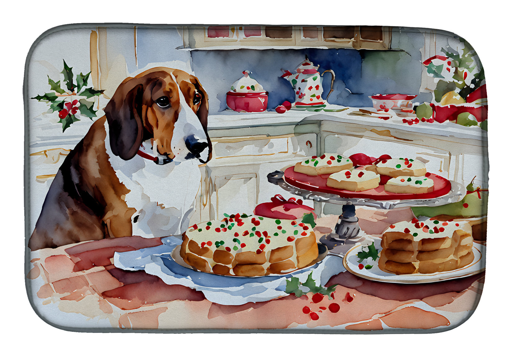 Basset Hound Christmas Cookies Dish Drying Mat Absorbent Dish Drying Mat Pad for Kitchen Counter Dish Drainer Mat for Countertop, 14 x 21", Multicolor