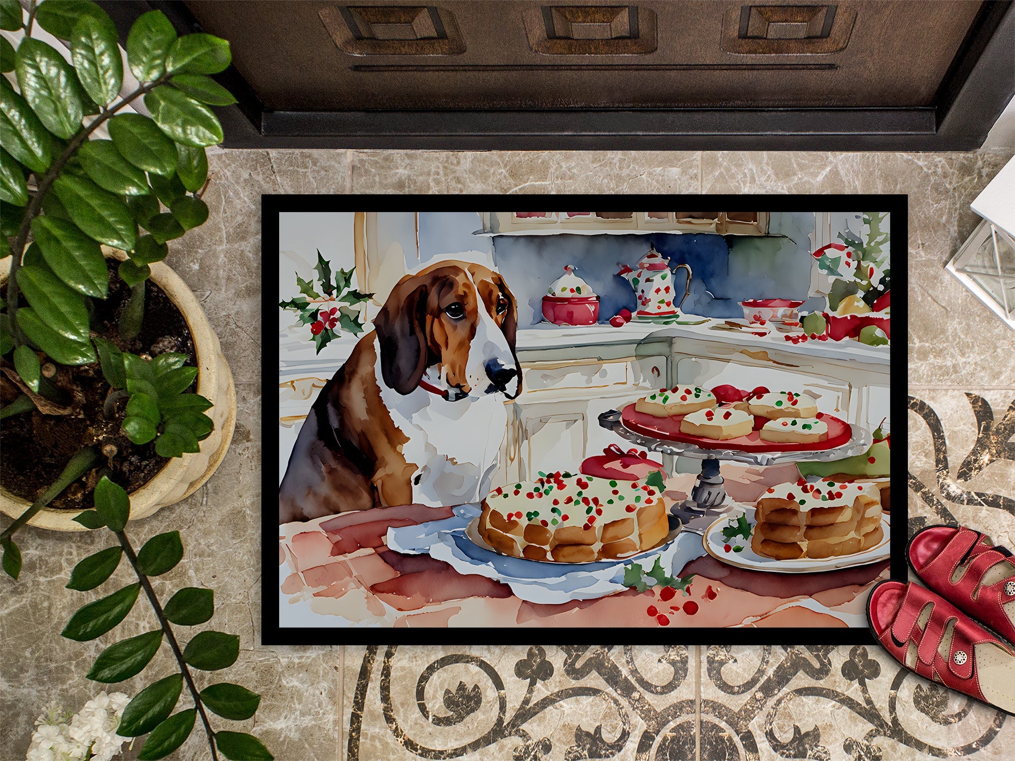 Basset Hound Christmas Cookies Doormat Indoor Outdoor 24H X 36W Front Door Mat Rugs for Entryway, Non Slip Washable Low Pile,