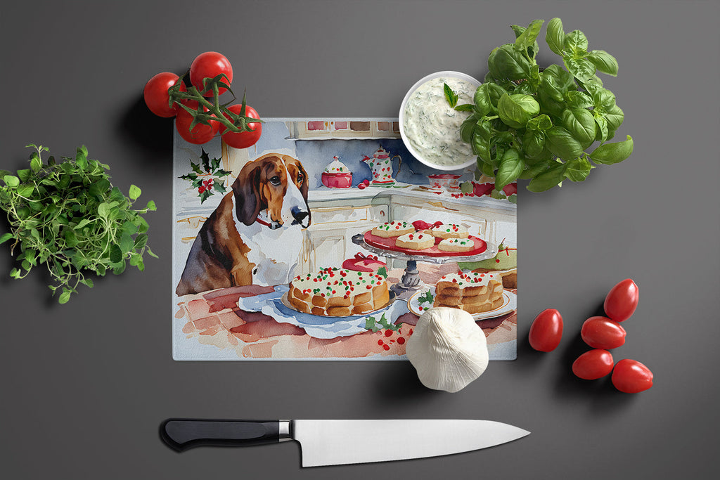 Basset Hound Christmas Cookies Cutting Board Tempered Glass Kitchen Cutting Surface, Heat Resistant Chopping, Non-Slip Feet, Food Prep & Serving