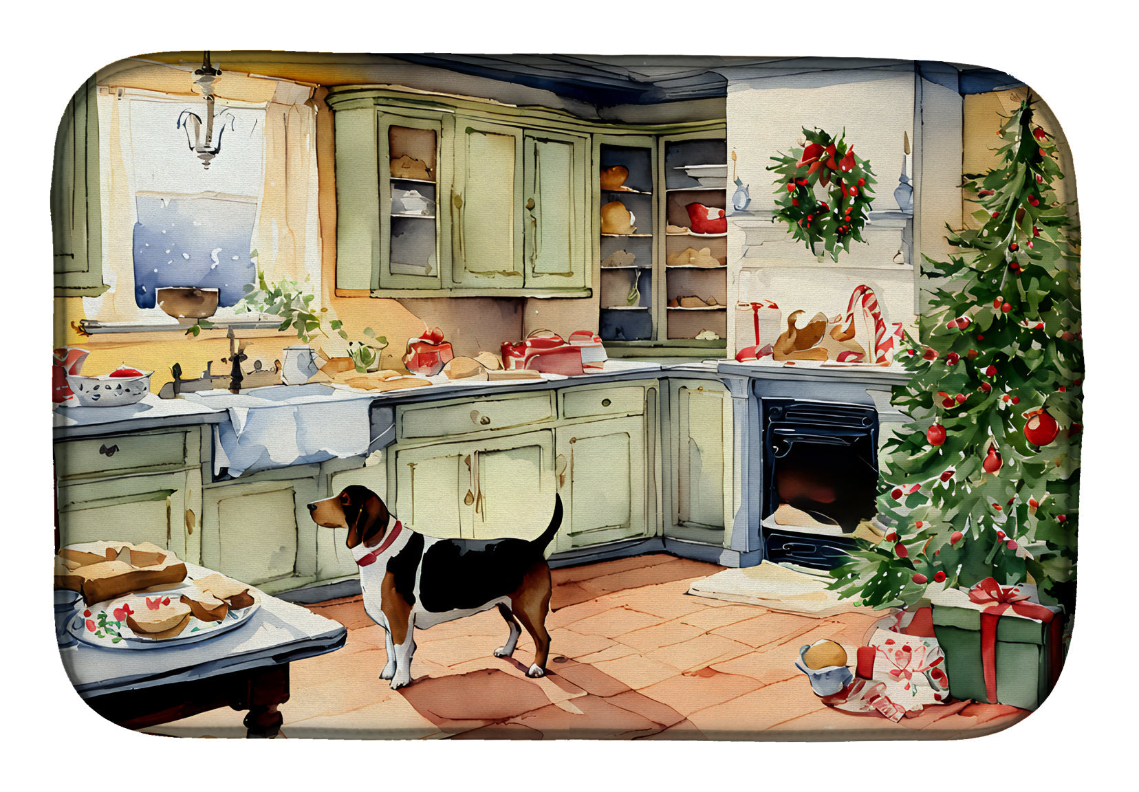 Basset Hound Christmas Cookies Dish Drying Mat Absorbent Dish Drying Mat Pad for Kitchen Counter Dish Drainer Mat for Countertop, 14 x 21", Multicolor