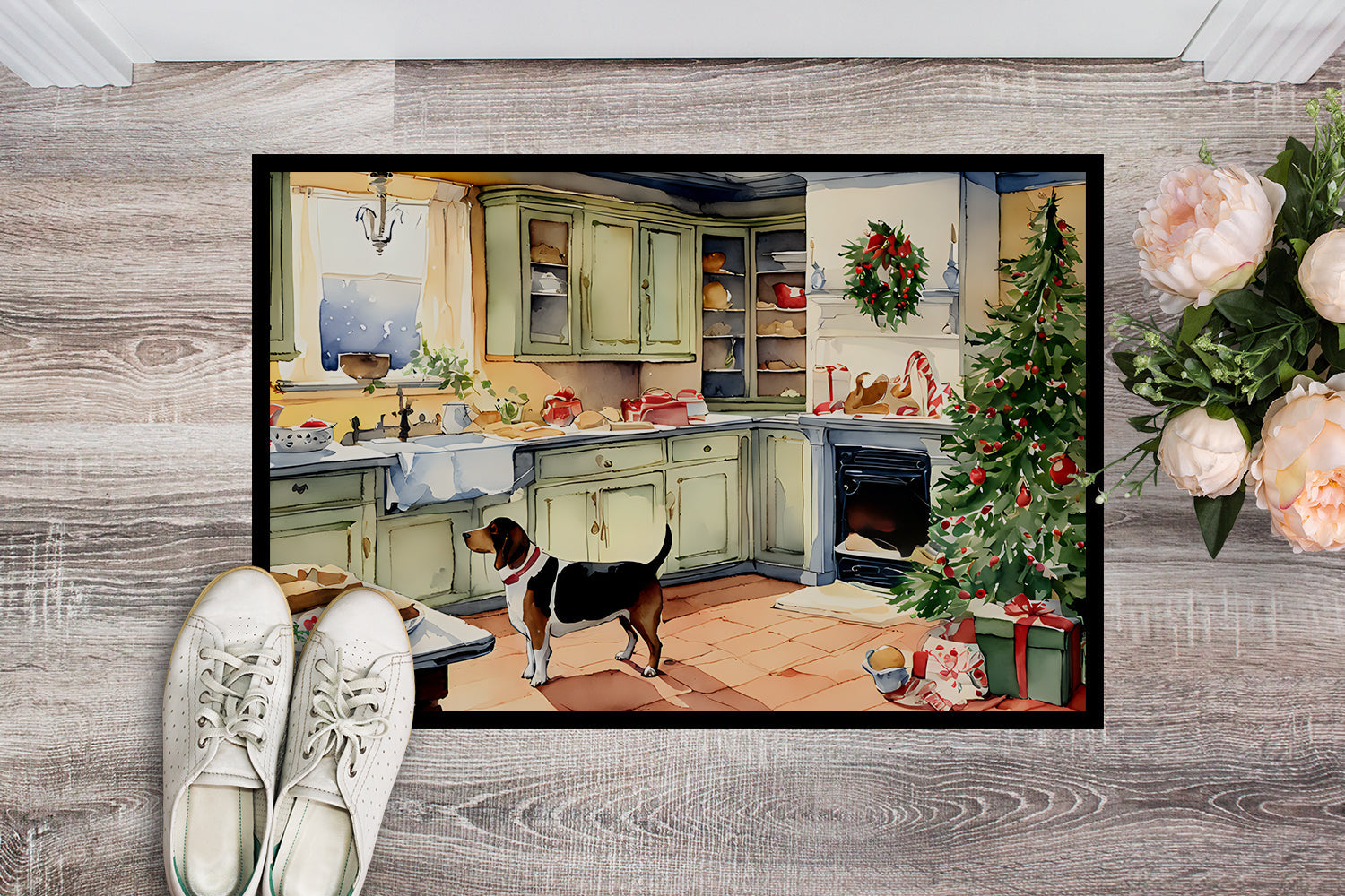 Basset Hound Christmas Cookies Doormat Indoor Outdoor 24H X 36W Front Door Mat Rugs for Entryway, Non Slip Washable Low Pile,