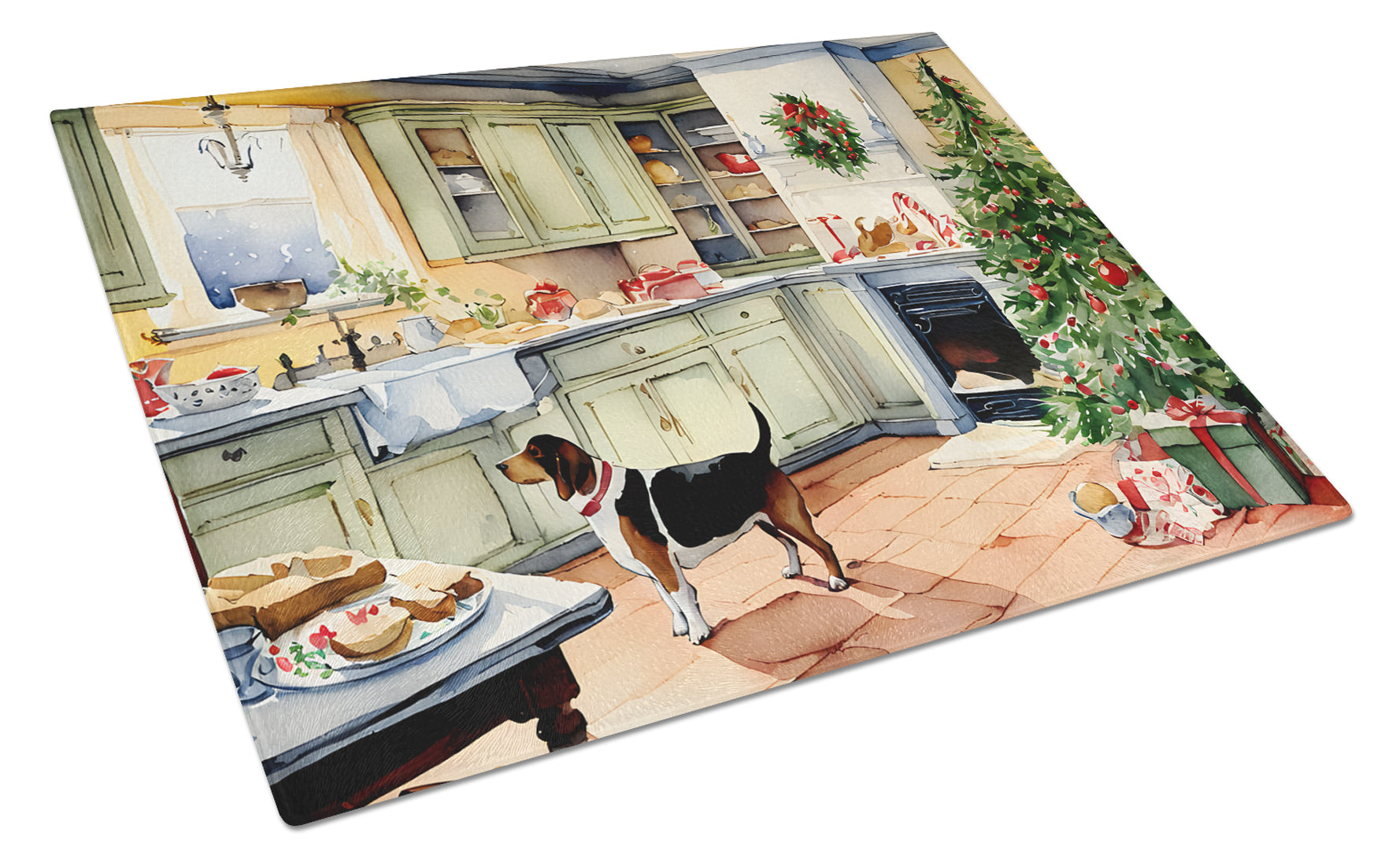 Basset Hound Christmas Cookies Cutting Board Tempered Glass Kitchen Cutting Surface, Heat Resistant Chopping, Non-Slip Feet, Food Prep & Serving