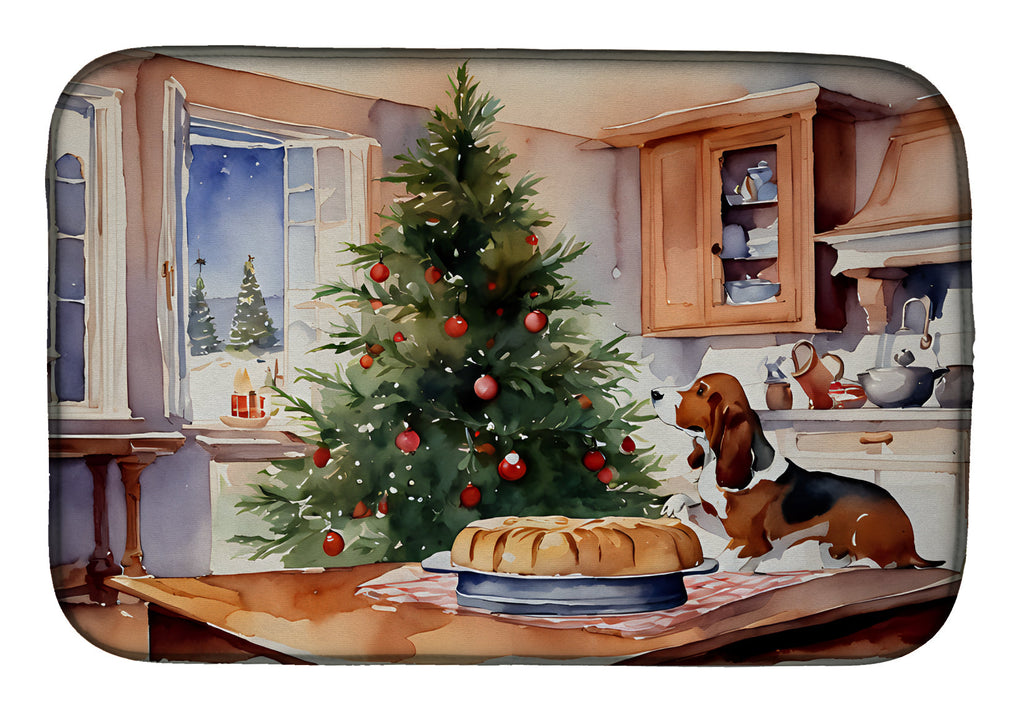 Basset Hound Christmas Cookies Dish Drying Mat Absorbent Dish Drying Mat Pad for Kitchen Counter Dish Drainer Mat for Countertop, 14 x 21", Multicolor