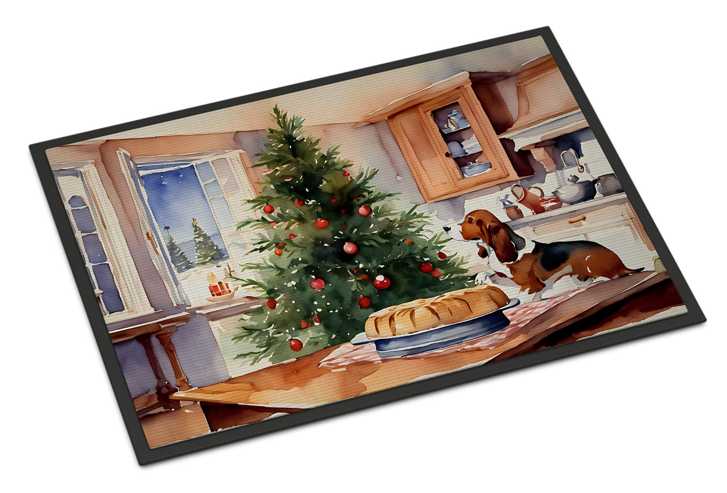 Basset Hound Christmas Cookies Doormat Indoor Outdoor 18H X 27W Front Door Mat Rugs for Entryway, Non Slip Washable