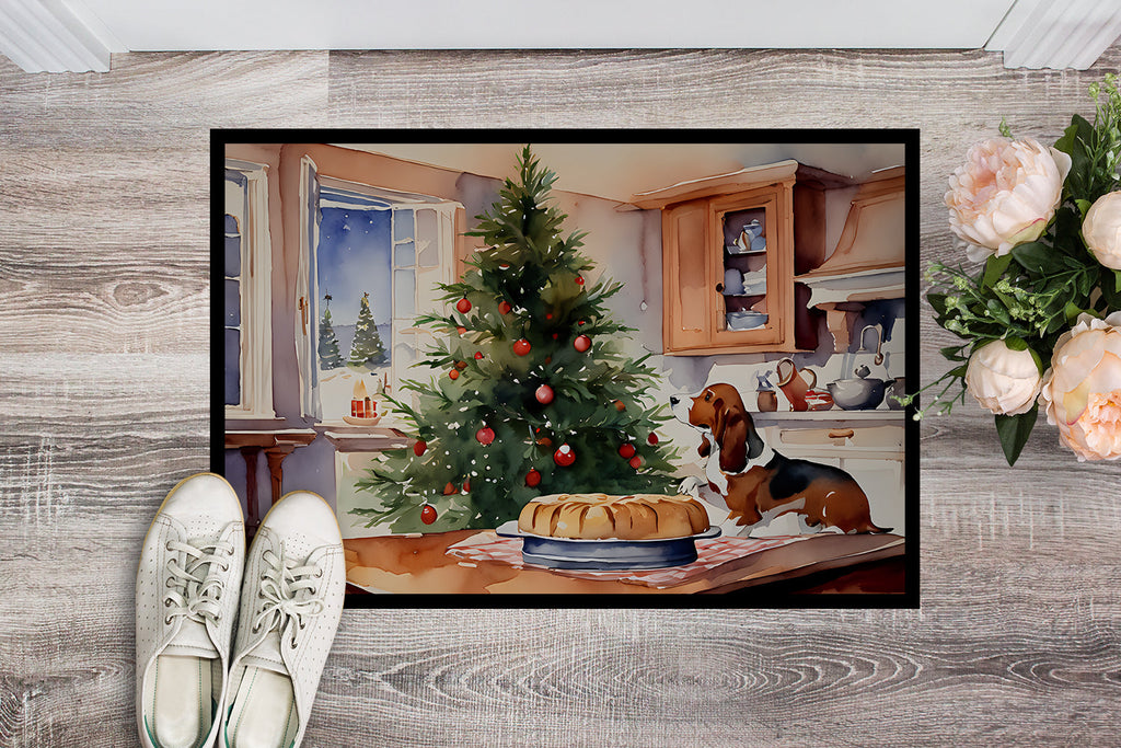 Basset Hound Christmas Cookies Doormat Indoor Outdoor 18H X 27W Front Door Mat Rugs for Entryway, Non Slip Washable