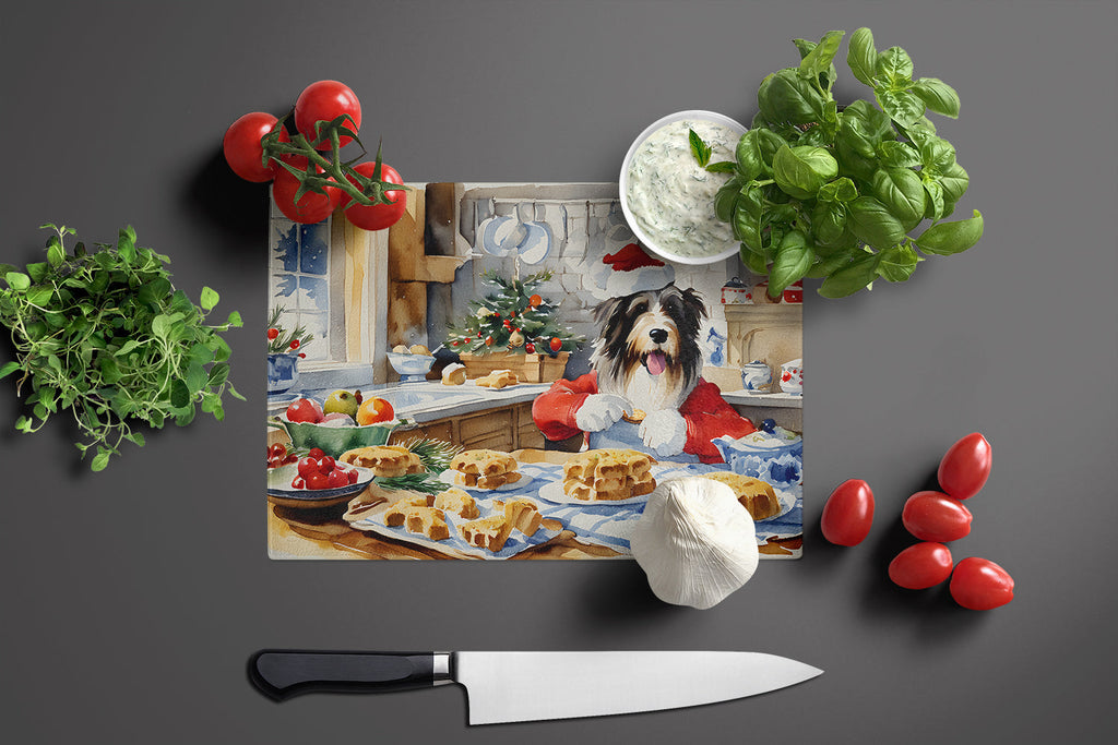 Bearded Collie Christmas Cookies Cutting Board Tempered Glass Kitchen Cutting Surface, Heat Resistant Chopping, Non-Slip Feet, Food Prep & Serving