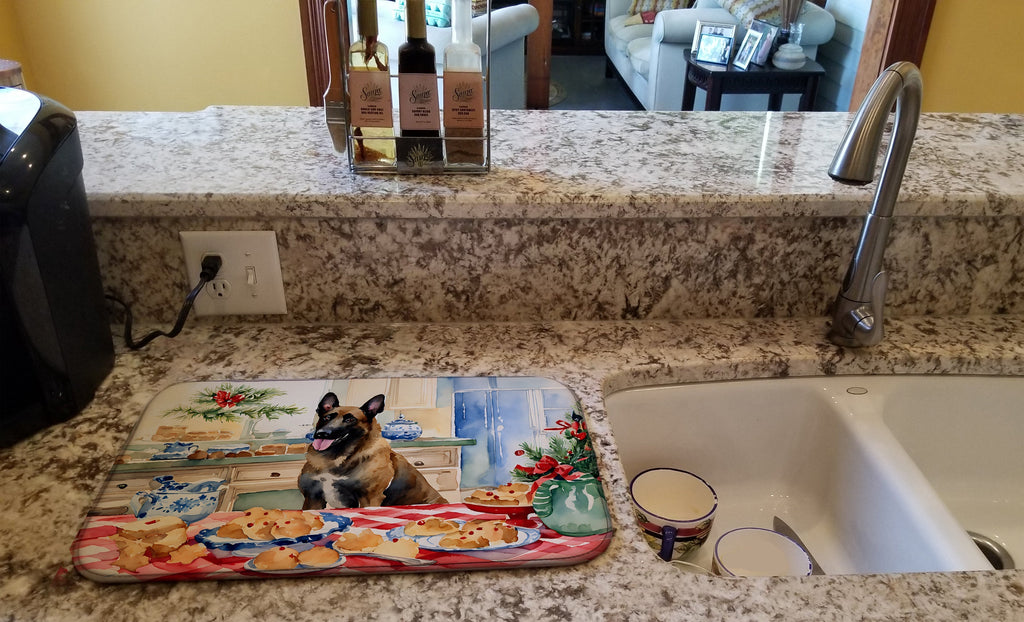 Belgian Malinois Christmas Cookies Dish Drying Mat Absorbent Dish Drying Mat Pad for Kitchen Counter Dish Drainer Mat for Countertop, 14 x 21", Multicolor