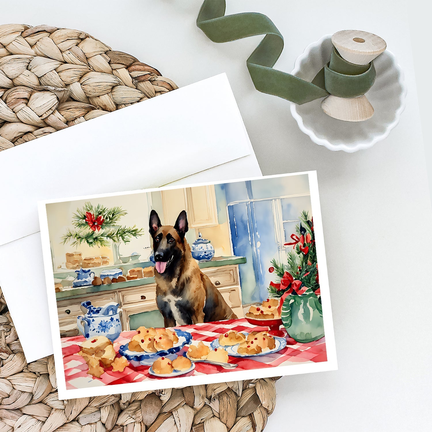 Belgian Malinois Christmas Cookies Greeting Cards Pack of 8 Blank Cards with Envelopes Whimsical A7 Size 5x7