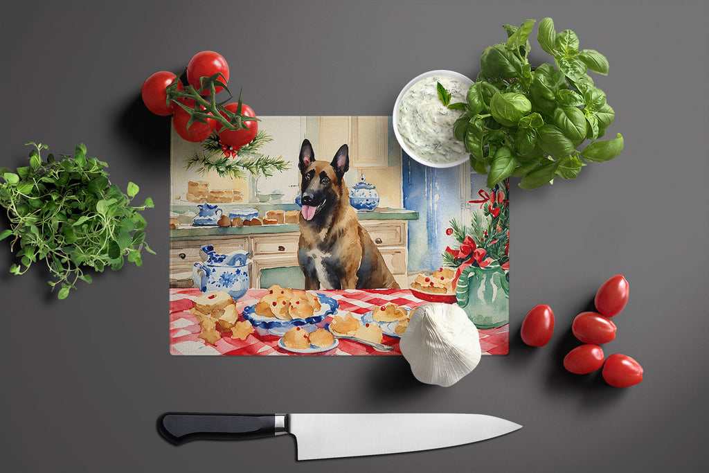 Belgian Malinois Christmas Cookies Cutting Board Tempered Glass Kitchen Cutting Surface, Heat Resistant Chopping, Non-Slip Feet, Food Prep & Serving