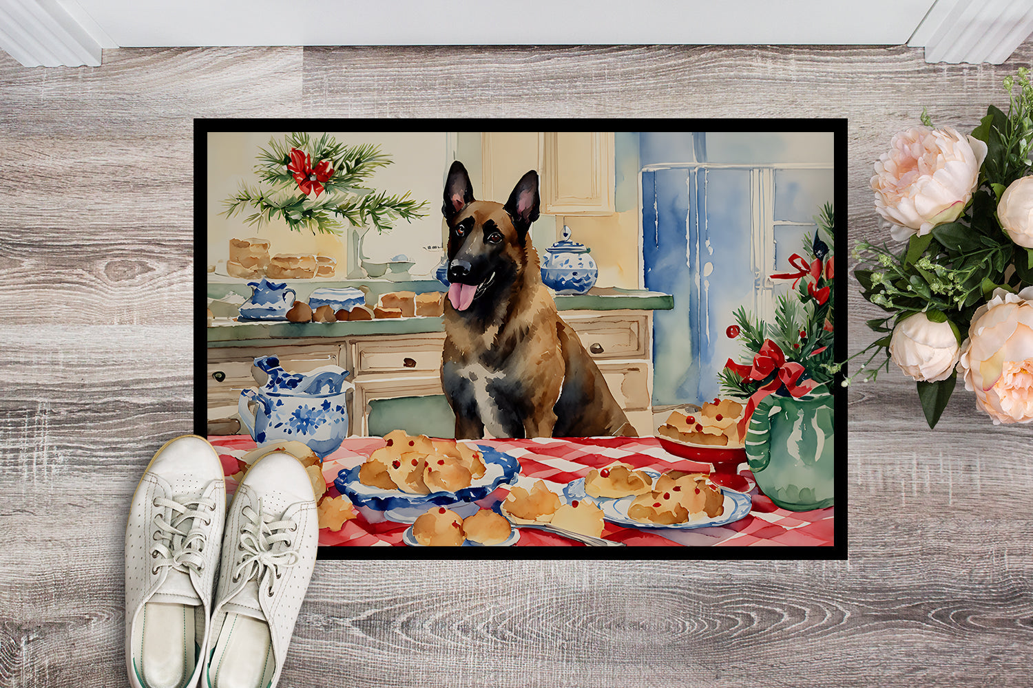 Belgian Malinois Christmas Cookies Doormat Indoor Outdoor 18H X 27W Front Door Mat Rugs for Entryway, Non Slip Washable