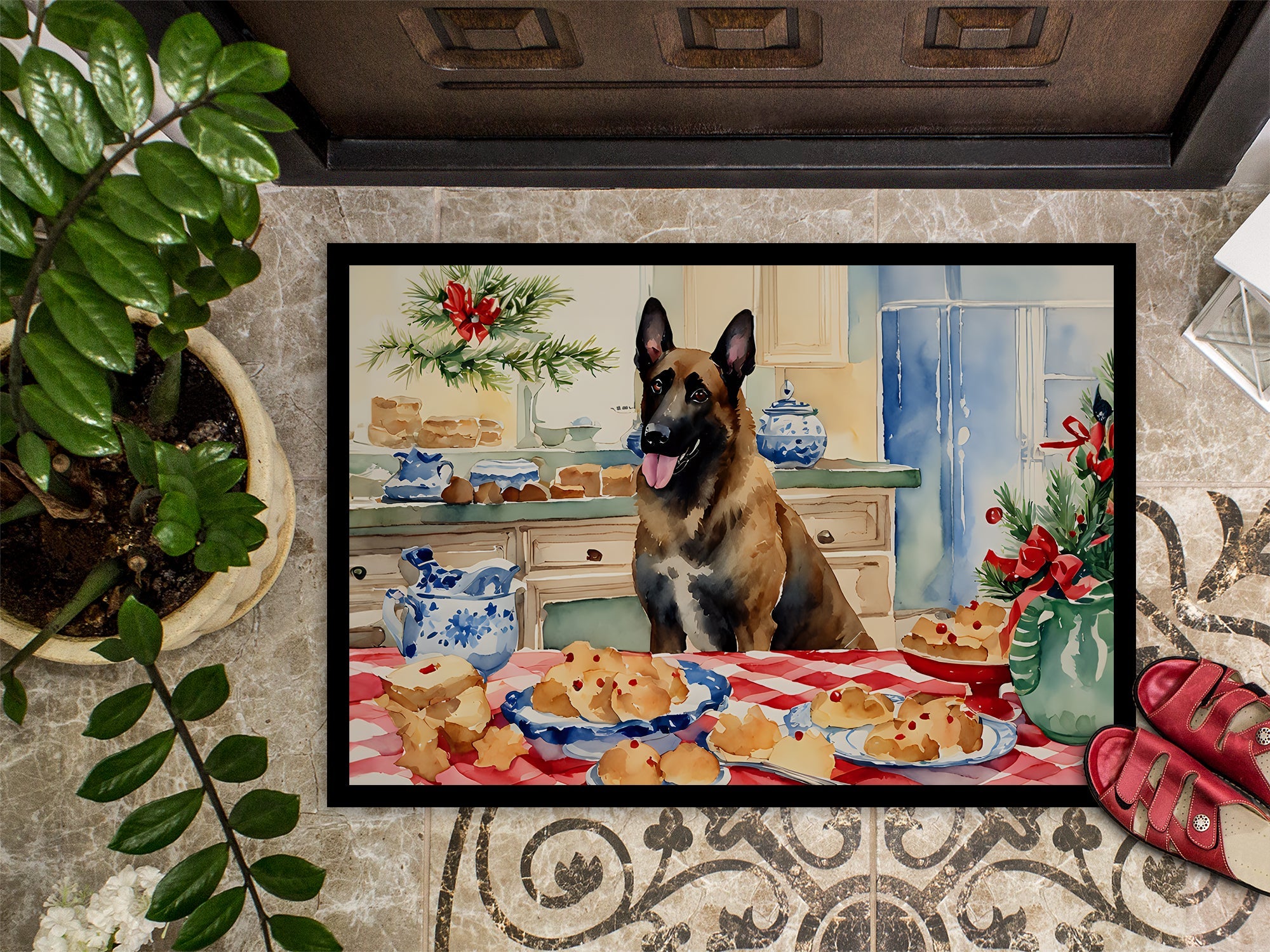Belgian Malinois Christmas Cookies Doormat Indoor Outdoor 18H X 27W Front Door Mat Rugs for Entryway, Non Slip Washable