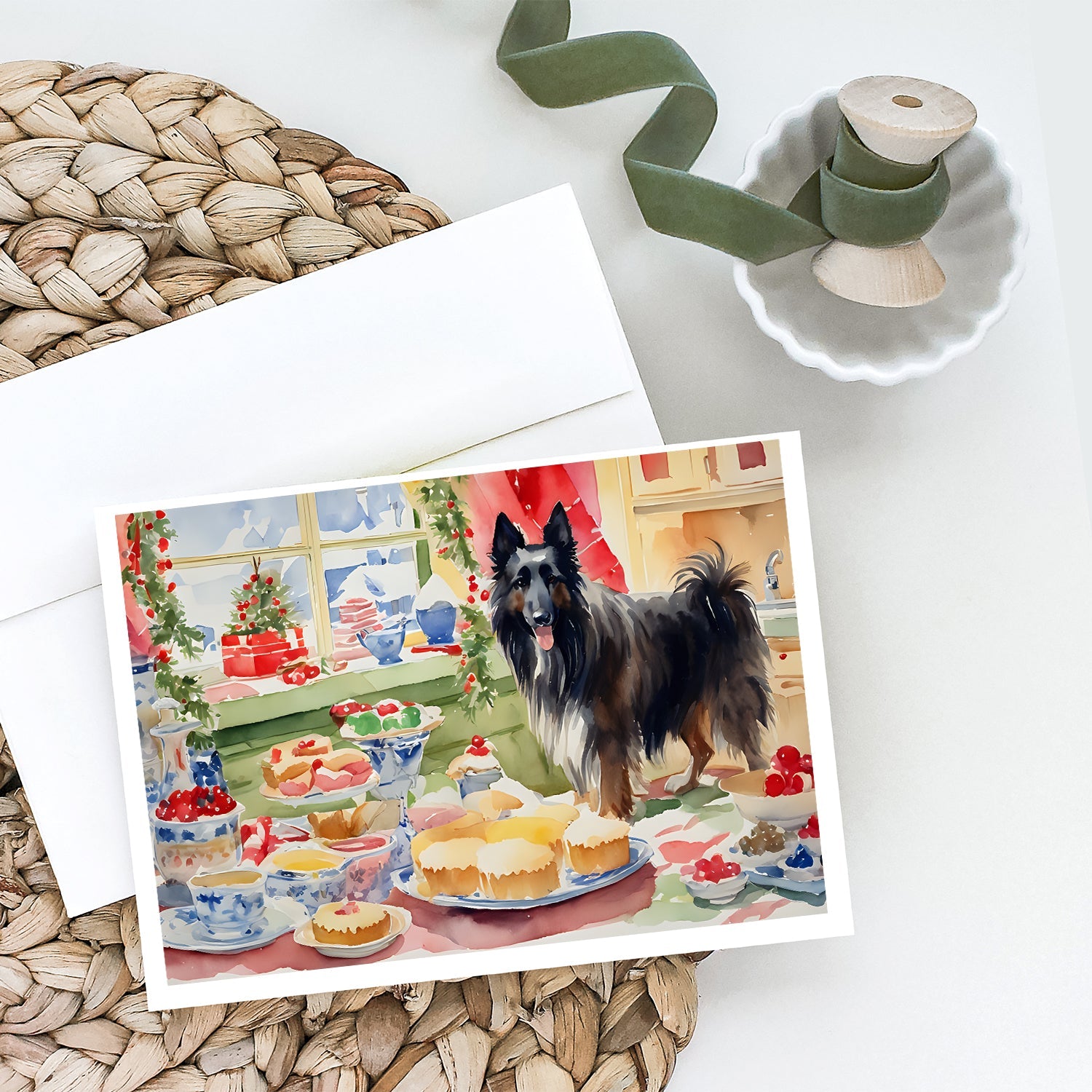 Belgian Sheepdog Christmas Cookies Greeting Cards Pack of 8 Blank Cards with Envelopes Whimsical A7 Size 5x7