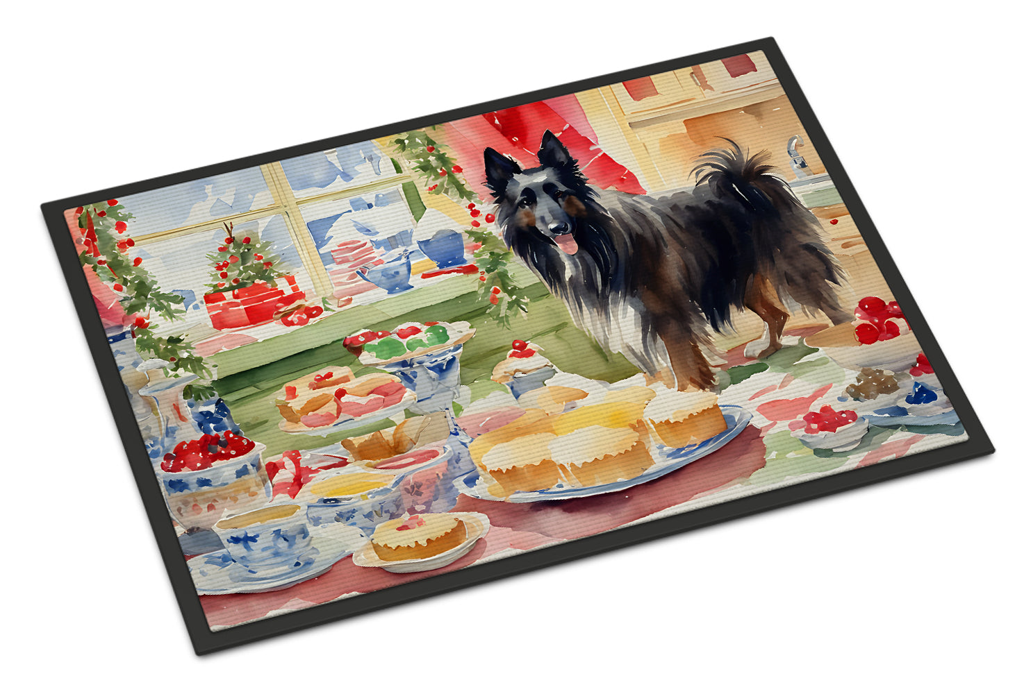Belgian Sheepdog Christmas Cookies Doormat Indoor Outdoor 18H X 27W Front Door Mat Rugs for Entryway, Non Slip Washable