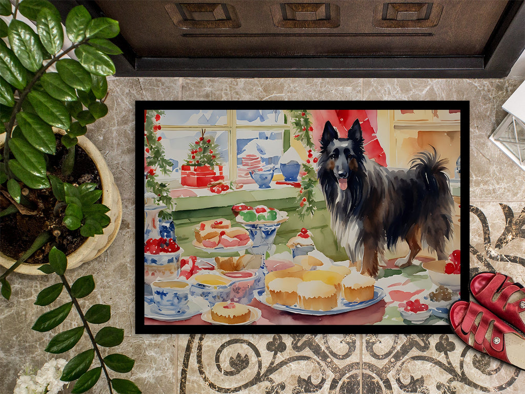 Belgian Sheepdog Christmas Cookies Doormat Indoor Outdoor 18H X 27W Front Door Mat Rugs for Entryway, Non Slip Washable