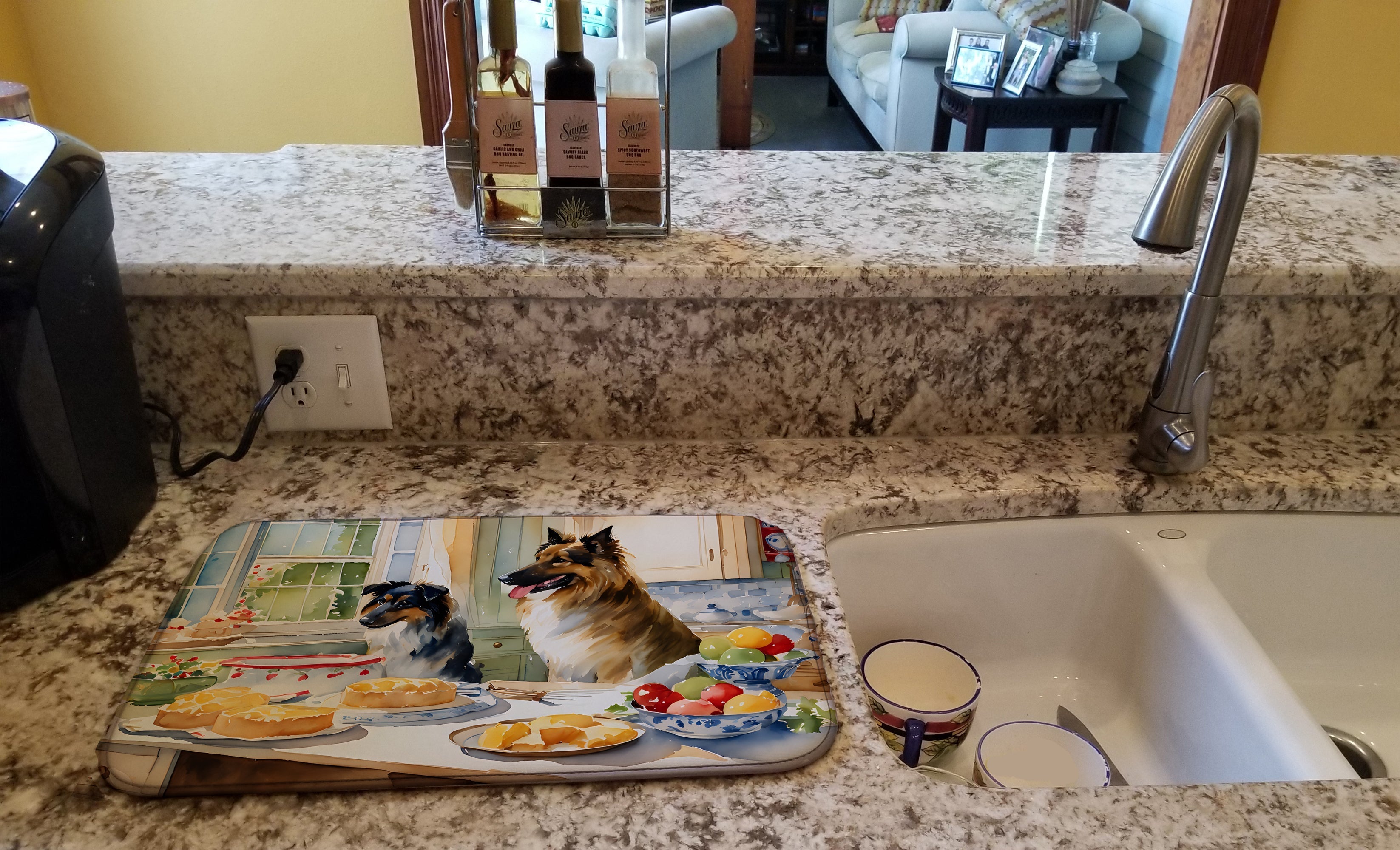 Belgian Tervuren Christmas Cookies Dish Drying Mat Absorbent Dish Drying Mat Pad for Kitchen Counter Dish Drainer Mat for Countertop, 14 x 21", Multicolor