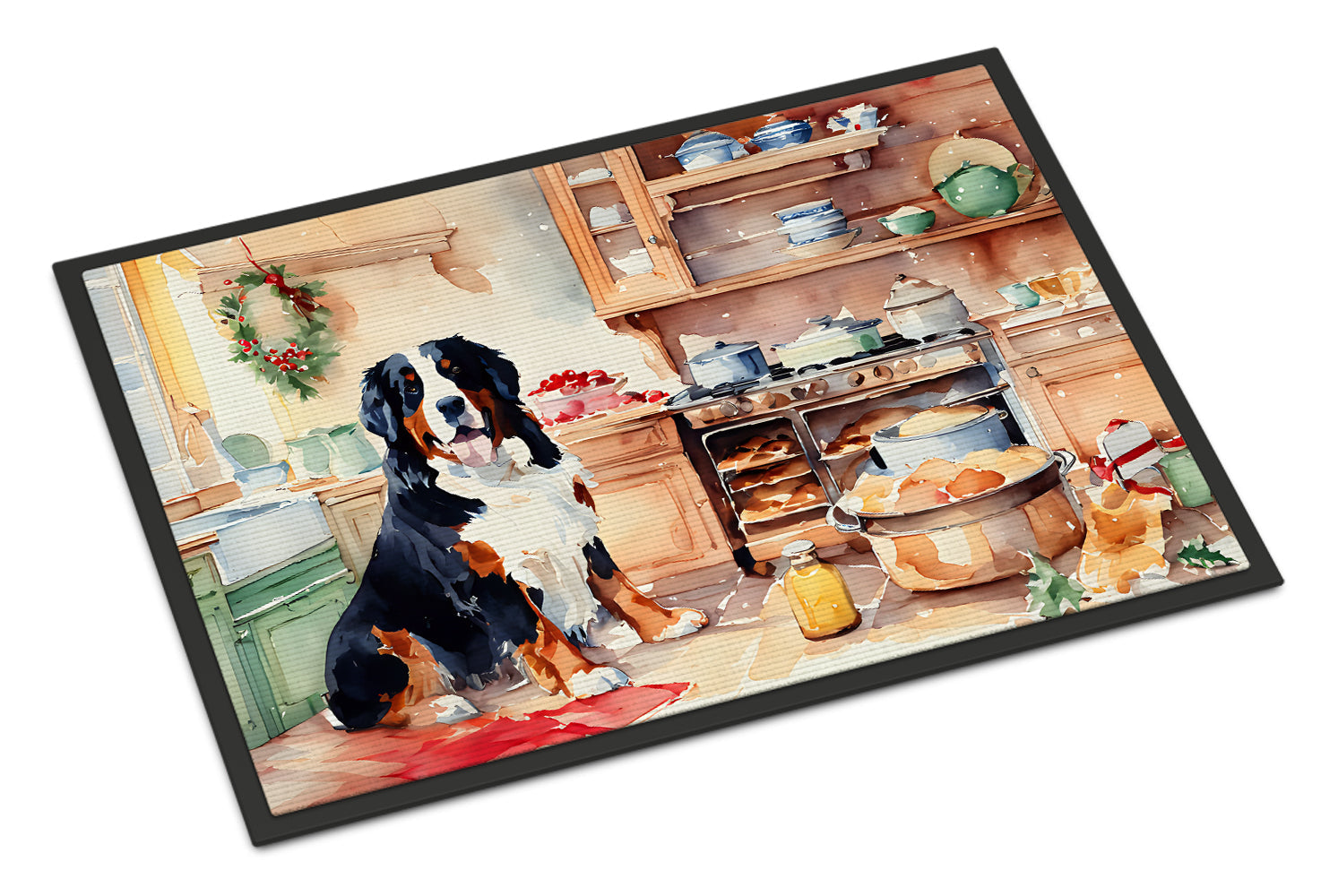 Bernese Mountain Dog Christmas Cookies Doormat Indoor Outdoor 18H X 27W Front Door Mat Rugs for Entryway, Non Slip Washable