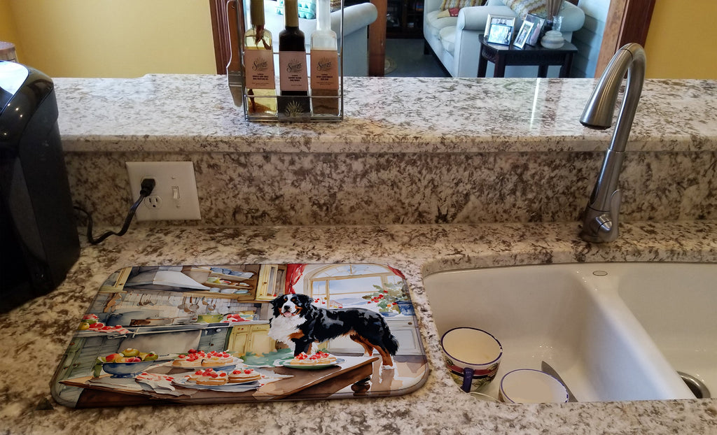 Bernese Mountain Dog Christmas Cookies Dish Drying Mat Absorbent Dish Drying Mat Pad for Kitchen Counter Dish Drainer Mat for Countertop, 14 x 21", Multicolor