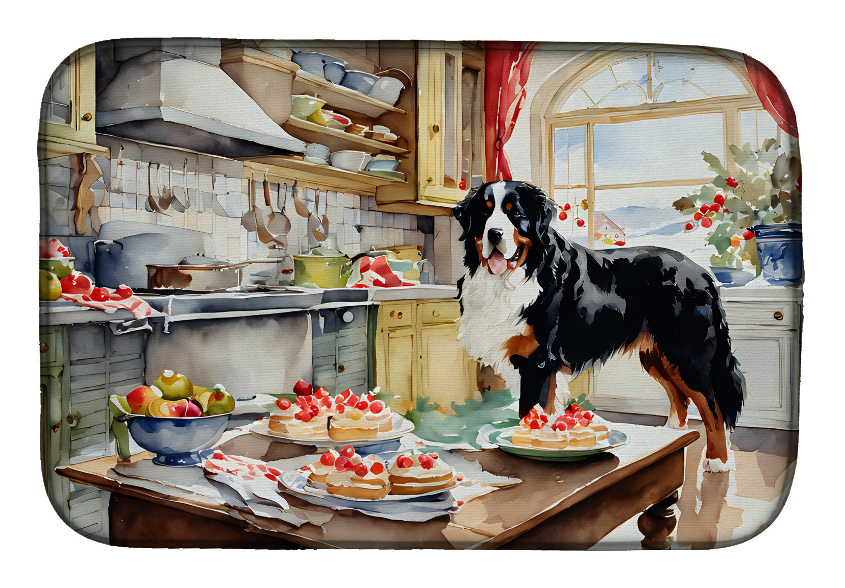 Bernese Mountain Dog Christmas Cookies Dish Drying Mat Absorbent Dish Drying Mat Pad for Kitchen Counter Dish Drainer Mat for Countertop, 14 x 21", Multicolor