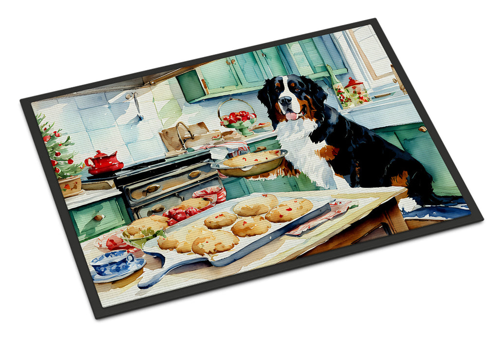 Bernese Mountain Dog Christmas Cookies Doormat Indoor Outdoor 18H X 27W Front Door Mat Rugs for Entryway, Non Slip Washable