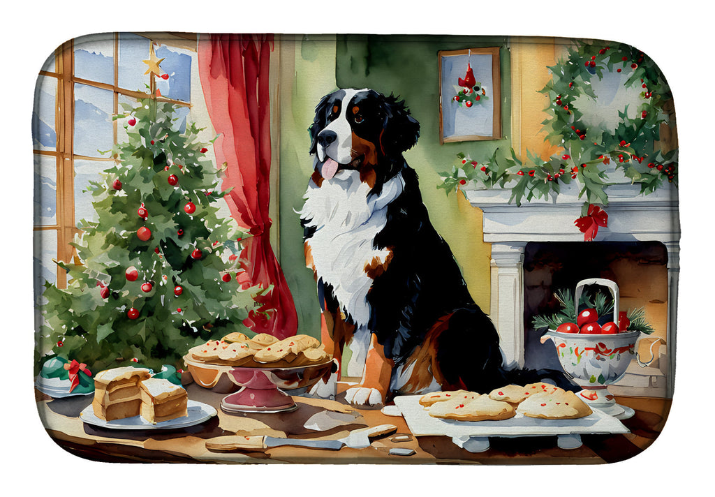 Bernese Mountain Dog Christmas Cookies Dish Drying Mat Absorbent Dish Drying Mat Pad for Kitchen Counter Dish Drainer Mat for Countertop, 14 x 21", Multicolor