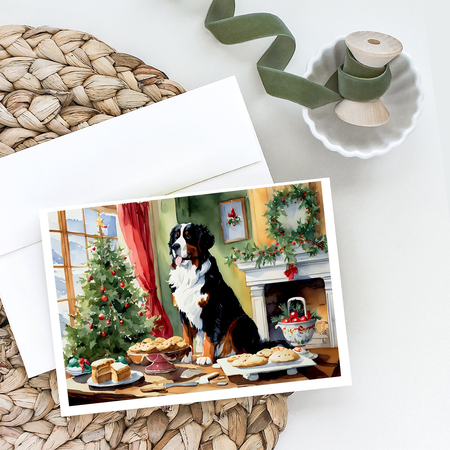 Bernese Mountain Dog Christmas Cookies Greeting Cards Pack of 8 Blank Cards with Envelopes Whimsical A7 Size 5x7