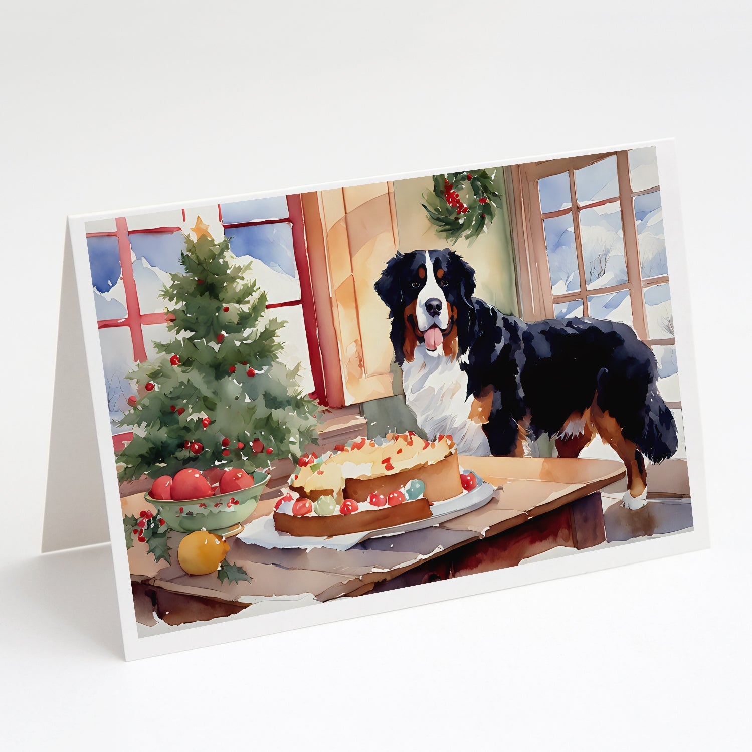 Bernese Mountain Dog Christmas Cookies Greeting Cards Pack of 8 Blank Cards with Envelopes Whimsical A7 Size 5x7