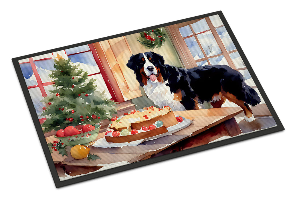 Bernese Mountain Dog Christmas Cookies Doormat Indoor Outdoor 18H X 27W Front Door Mat Rugs for Entryway, Non Slip Washable