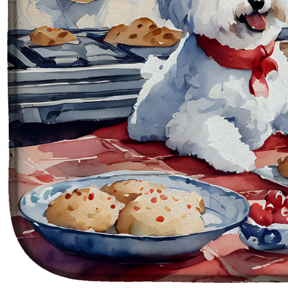 Bichon Frise Christmas Cookies Dish Drying Mat Absorbent Dish Drying Mat Pad for Kitchen Counter Dish Drainer Mat for Countertop, 14 x 21", Multicolor