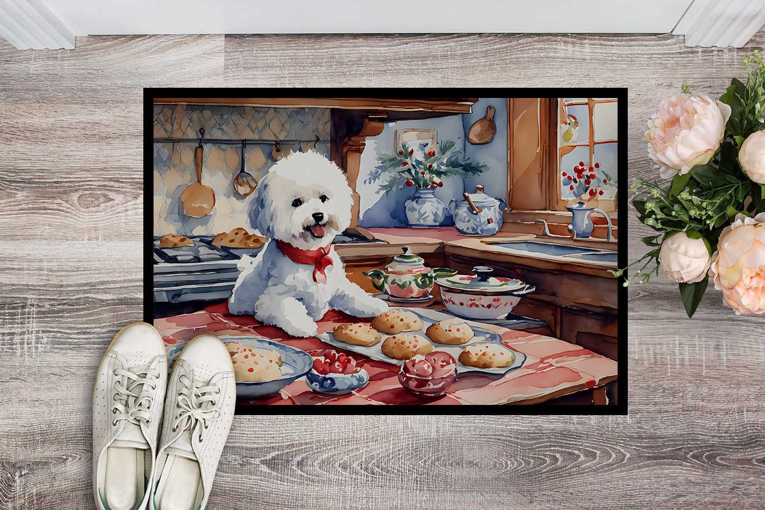 Bichon Frise Christmas Cookies Doormat Indoor Outdoor 24H X 36W Front Door Mat Rugs for Entryway, Non Slip Washable Low Pile,