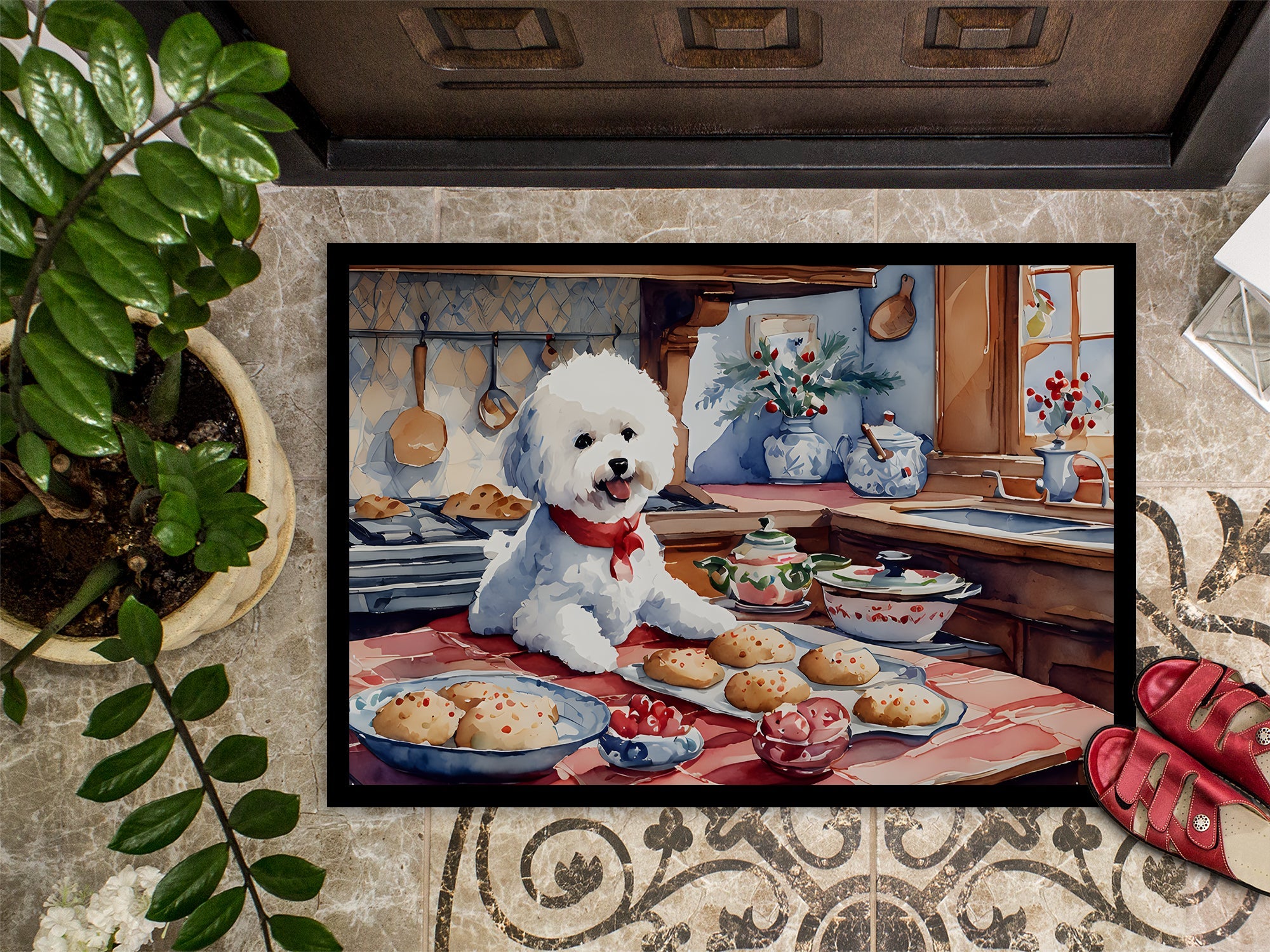 Bichon Frise Christmas Cookies Doormat Indoor Outdoor 18H X 27W Front Door Mat Rugs for Entryway, Non Slip Washable