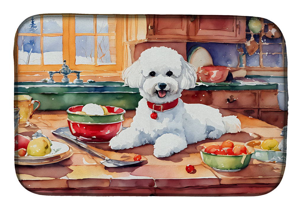 Bichon Frise Christmas Cookies Dish Drying Mat Absorbent Dish Drying Mat Pad for Kitchen Counter Dish Drainer Mat for Countertop, 14 x 21", Multicolor