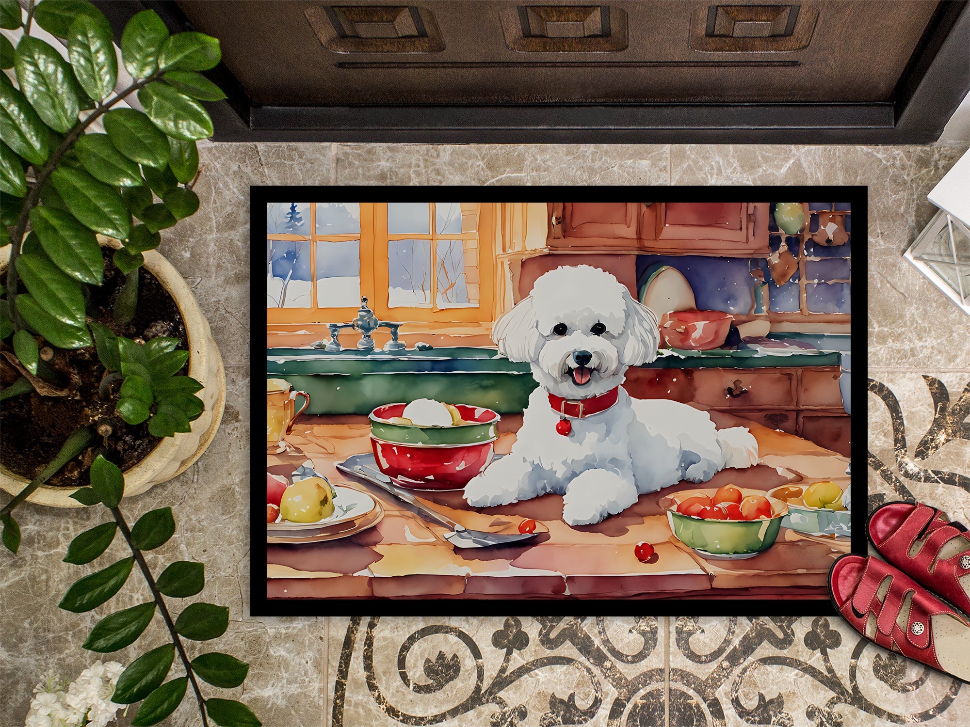 Bichon Frise Christmas Cookies Doormat Indoor Outdoor 24H X 36W Front Door Mat Rugs for Entryway, Non Slip Washable Low Pile,