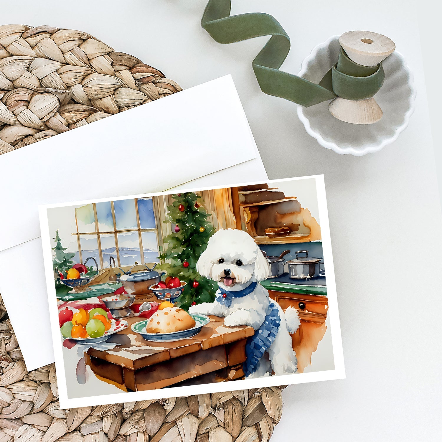 Bichon Frise Christmas Cookies Greeting Cards Pack of 8 Blank Cards with Envelopes Whimsical A7 Size 5x7