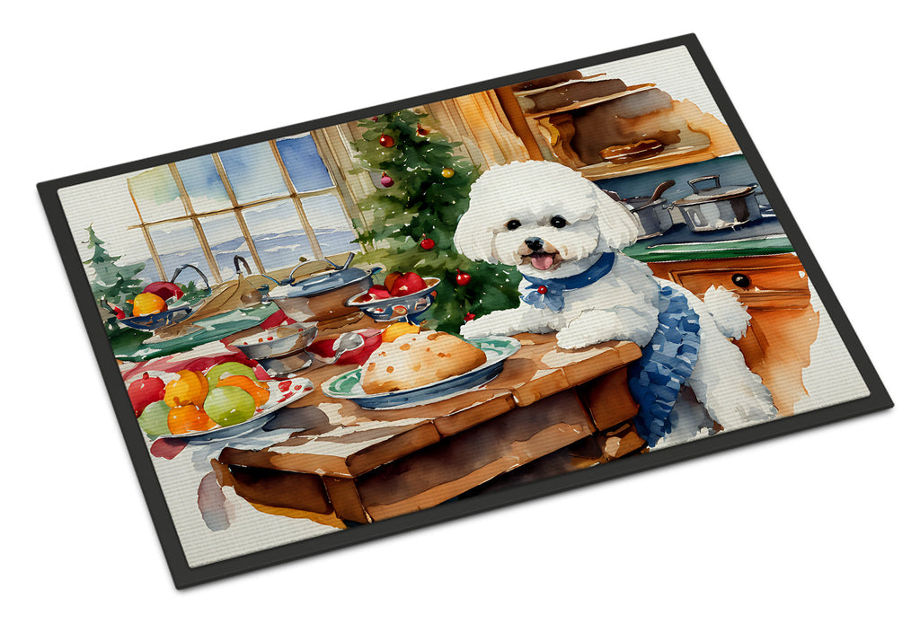 Bichon Frise Christmas Cookies Doormat Indoor Outdoor 18H X 27W Front Door Mat Rugs for Entryway, Non Slip Washable