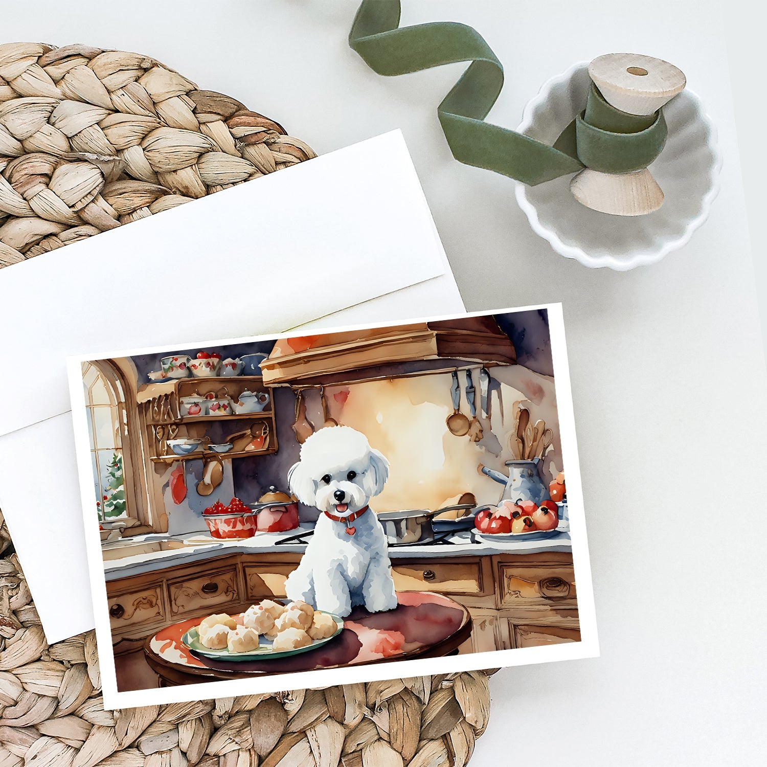 Bichon Frise Christmas Cookies Greeting Cards Pack of 8 Blank Cards with Envelopes Whimsical A7 Size 5x7